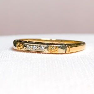 1945 Art Deco Wedding Band, 14k Gold Diamond Band